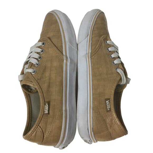 VANS Off the Wall Tan Crocodile Leather Lace Up Tennis Skate Shoe sz 8.5 8 1/2 - Picture 2 of 10
